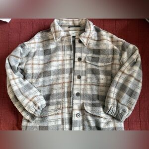 Universal Thread Plaid Teddy Jacket - Cream and Gray